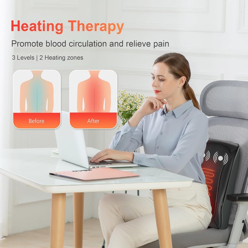 COMFIER مدلك ظهر مع حرارة، مدلك عنق وظهر عميق بتقنية الشياتسو مع اهتزاز وحرارة، وسادة تدليك للعنق والظهر كهدية للنساء والرجال - للاستخدام في المنزل والمكتب - Image 4